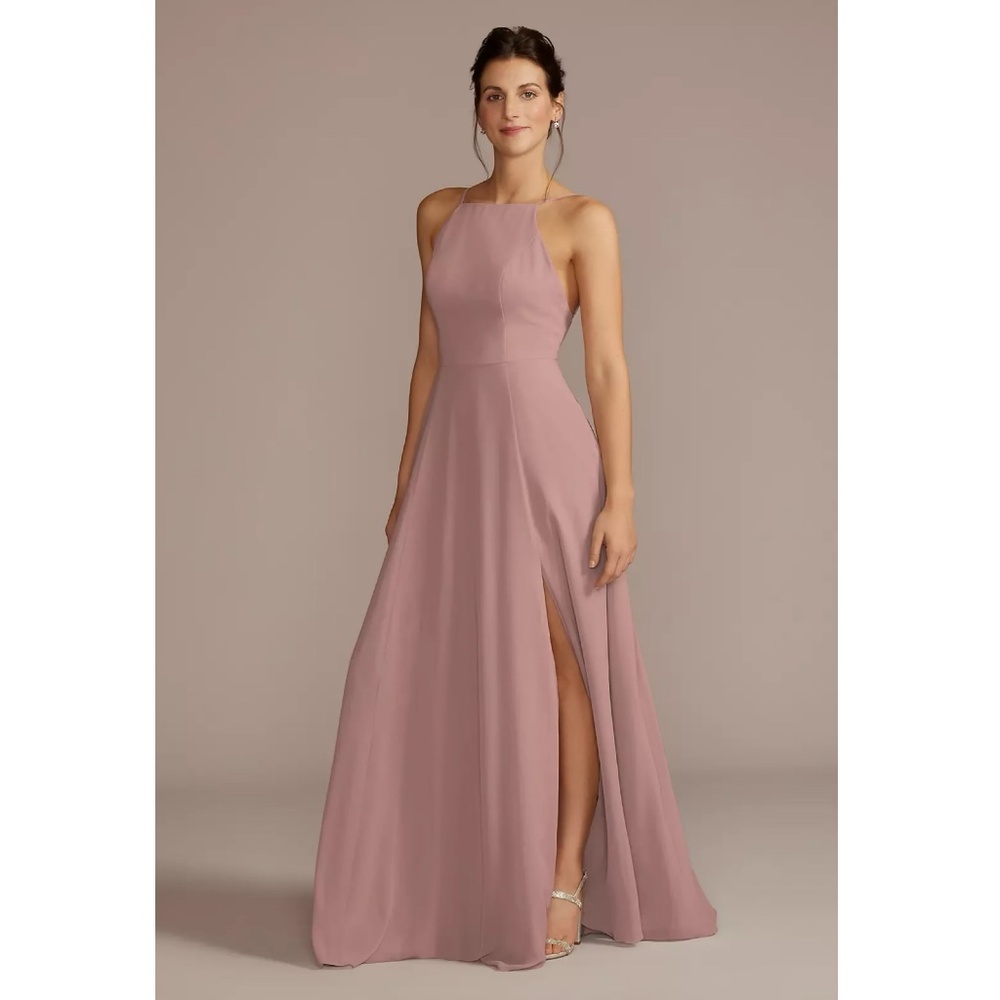 backless dusty rose maxi quartz bridesmaid dress